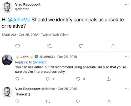 John Mu Tweet about canonical